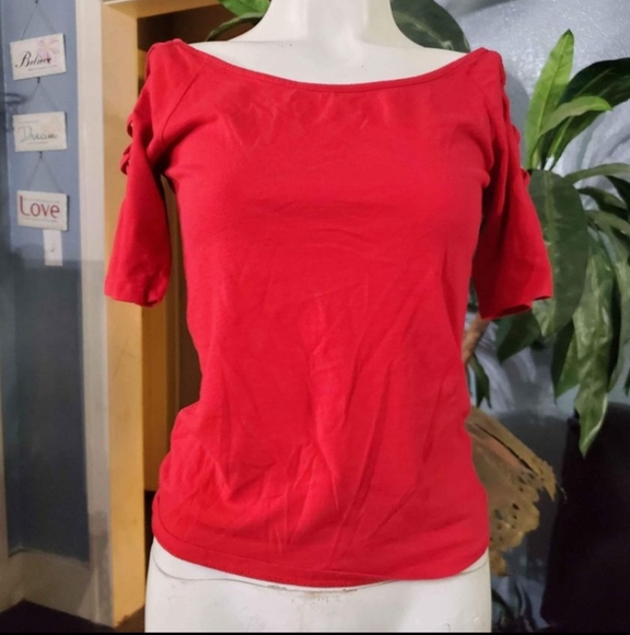 Ambiance Red Bodycon Cut-out Shoulder Blouse Top/ Jr. L - Picture 1 of 5